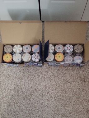 Set of 30 Decorative Patterned Candle Tins With Candles- Assorted Colors